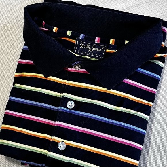 Bobby Jones Other - Bobby Jones Player Polo L Black Multi color Stripe Short Sleeve Shirt